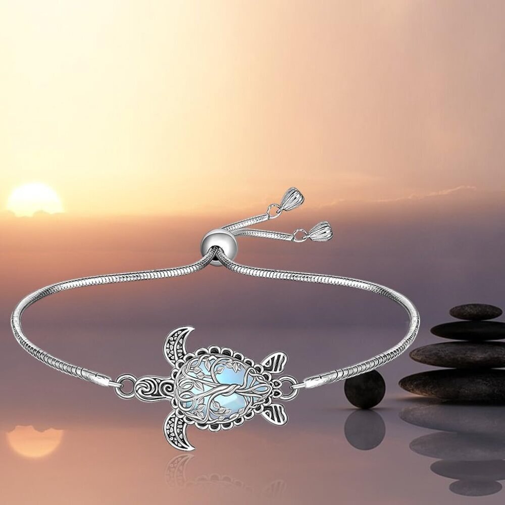 Sterling Silver Turtle Bracelet Moonstone Tree of Life Ocean Jewelry for Women - Picture 9 of 9